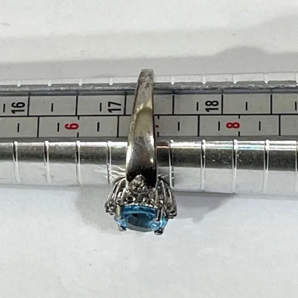 Sterling silver and London blue topaz and moisonnite cocktail ring.